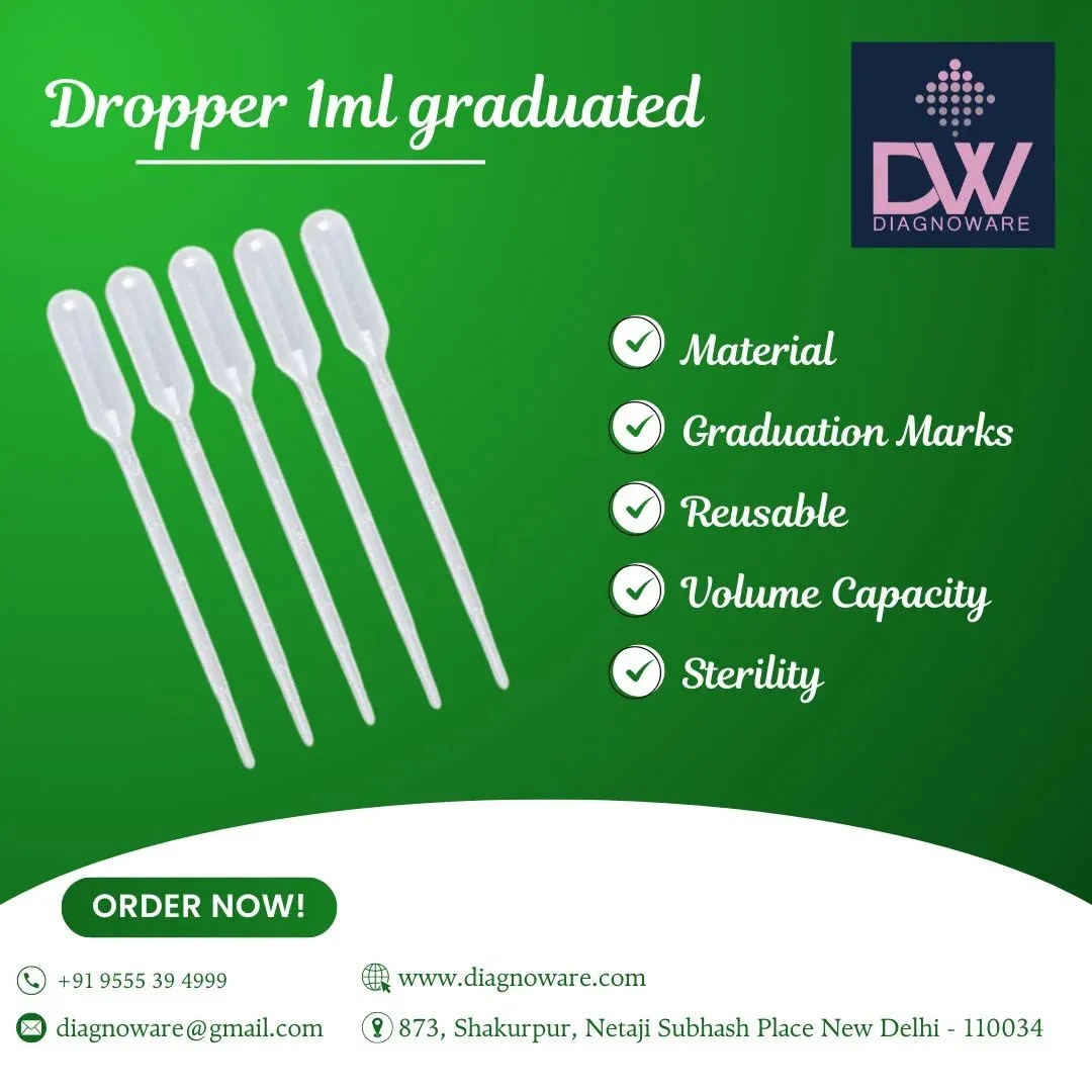 1 ml Graduated Droppers, Easy to Use and Durable (Pack of 100) for Medical Use image 1