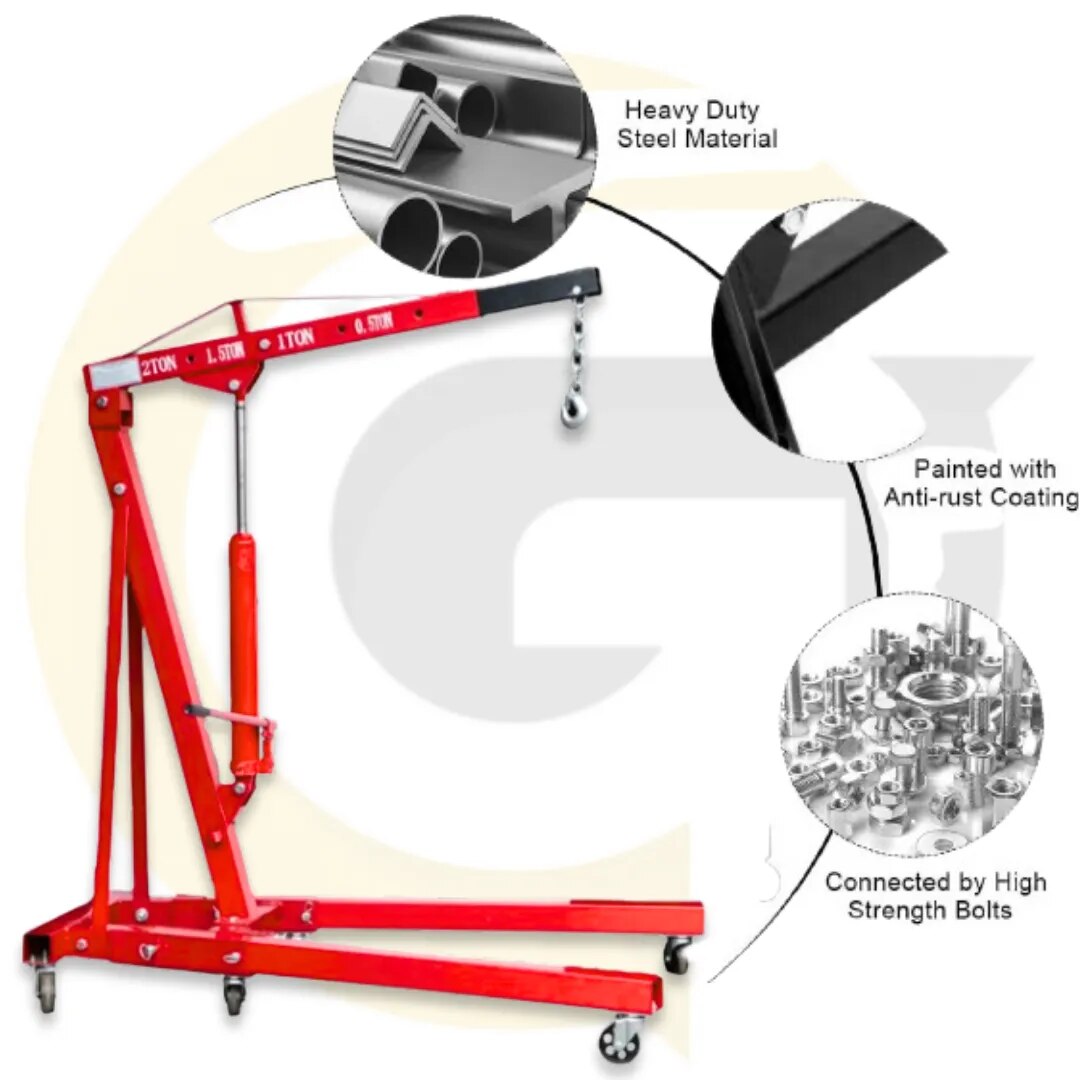 Red 2 Ton Hydraulic Folding Engine Crane – Heavy Duty Hoist | Goyals Industrial Hub, Delhi image 1