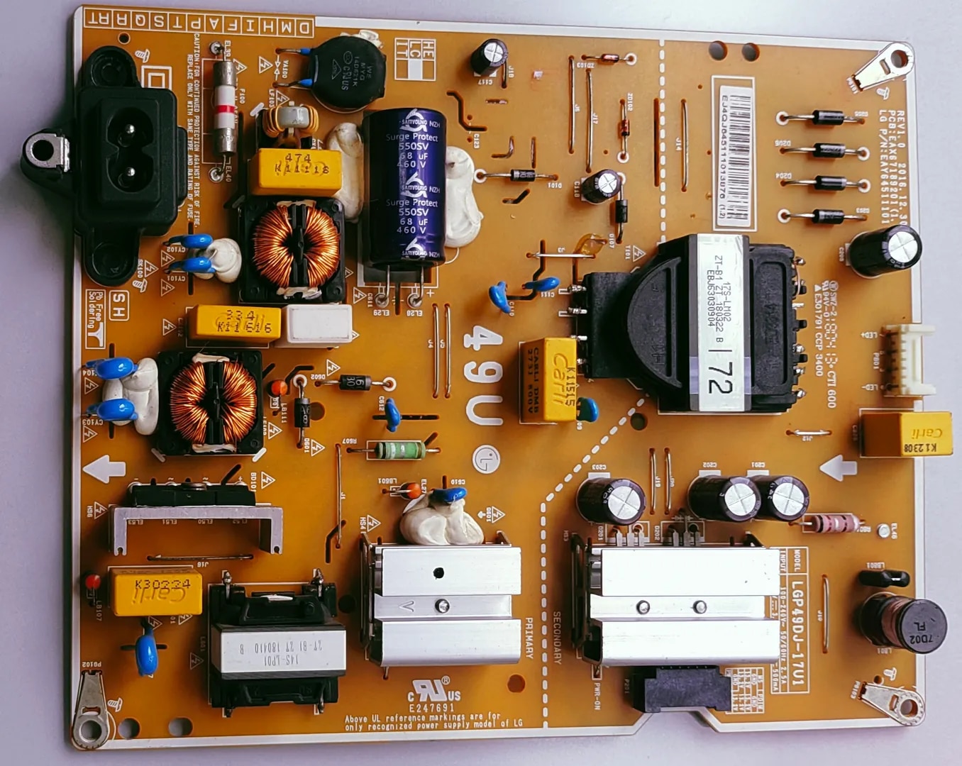 LG LED TV 49UK6360PTE Power Supply Board, LG LED TV 49UK6360PTE Smps Board, LG LED TV 49UK6360PTE Power Supply PCB Board, #wb47 image 1
