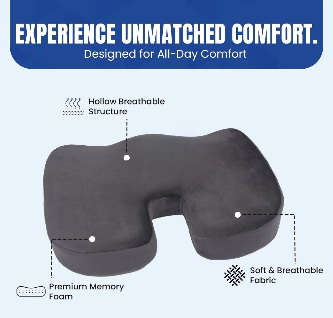 Pillow Tree Coccyx Seat Cushion – Orthopedic Comfort for Tailbone & Lower Back Relief image 1