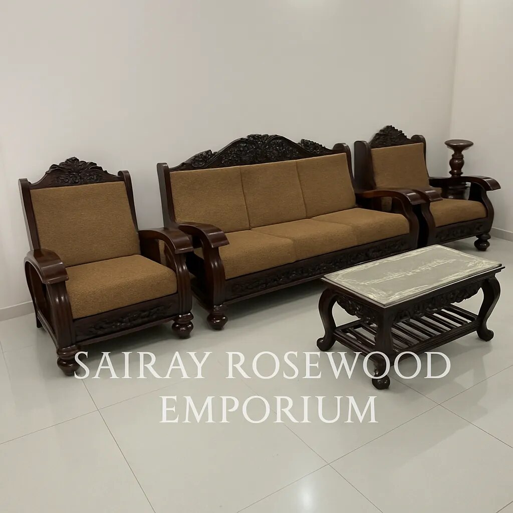 Handcrafted Rosewood Sofa Set with Center Table (3+1+1) image 1