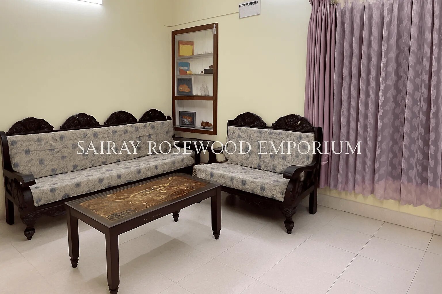 Handcrafted Rosewood Sofa Set with Floral Upholstery (3+2) image 1