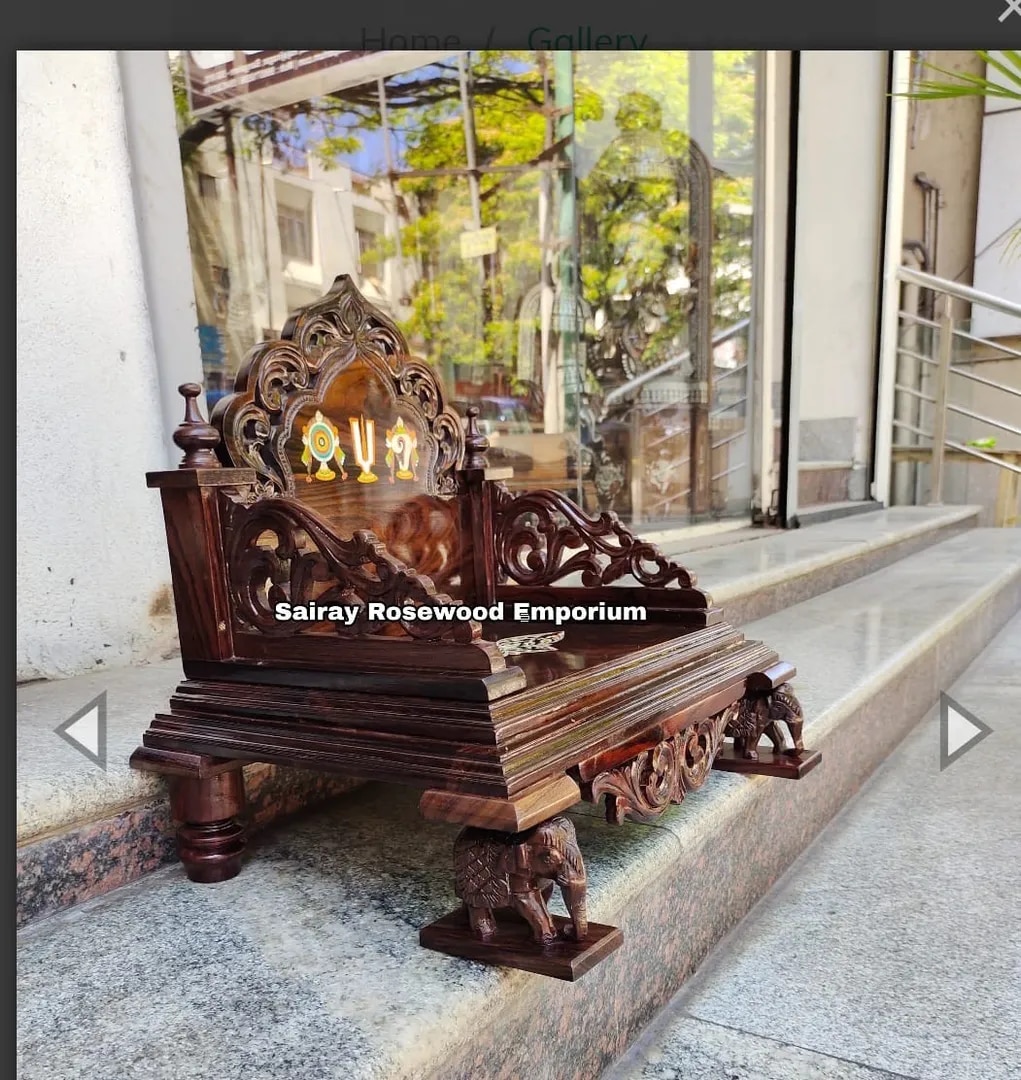Handcrafted Rosewood Pooja Chowki with Elephant Legs and Backrest image 1