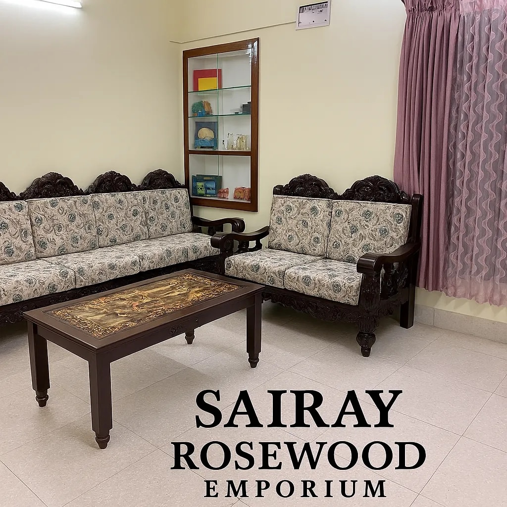 Handcrafted Rosewood Sofa Set – Floral Upholstery image 1