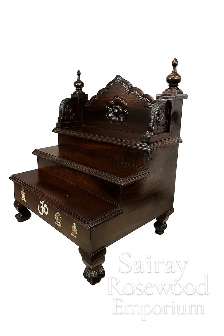Three-Tier Hand-Carved Rosewood Temple – Traditional Design image 1