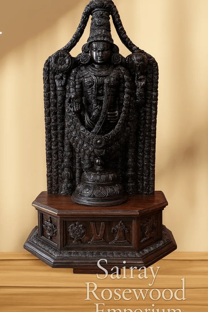 Hand-Carved Rosewood Statue of Lord Venkateswara – Temple Style image 1