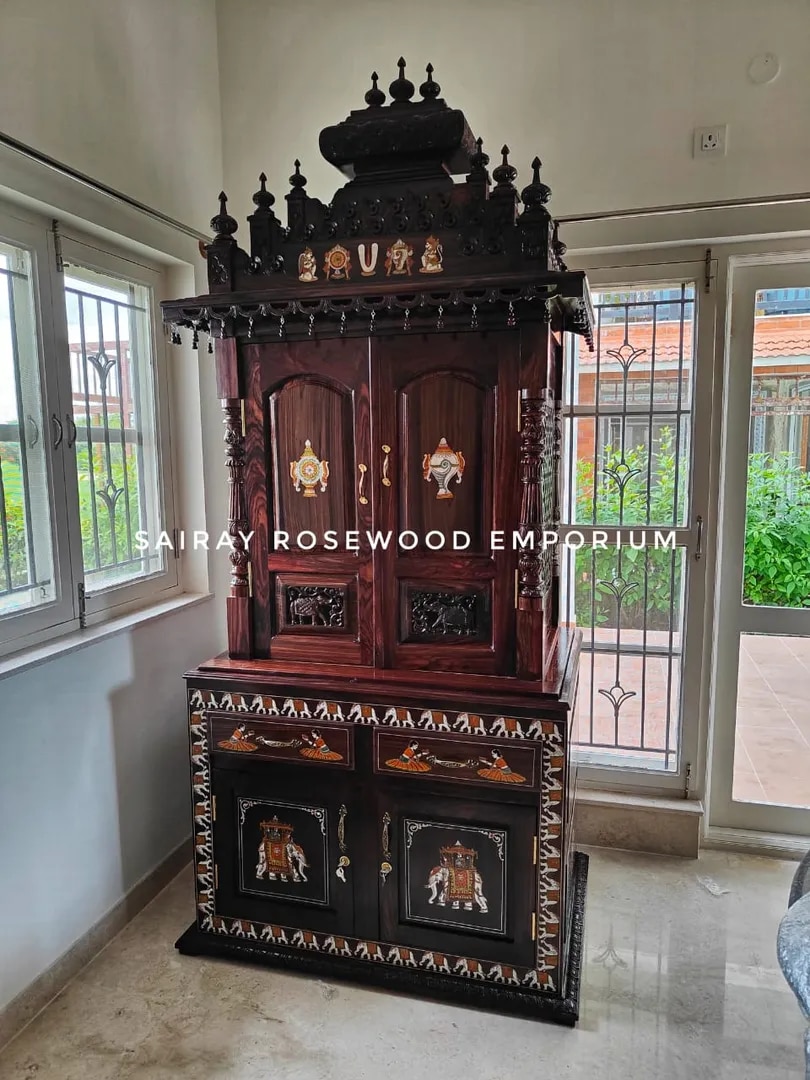 Grand Rosewood Temple Cabinet – Dual Compartment with Sacred Motifs image 1