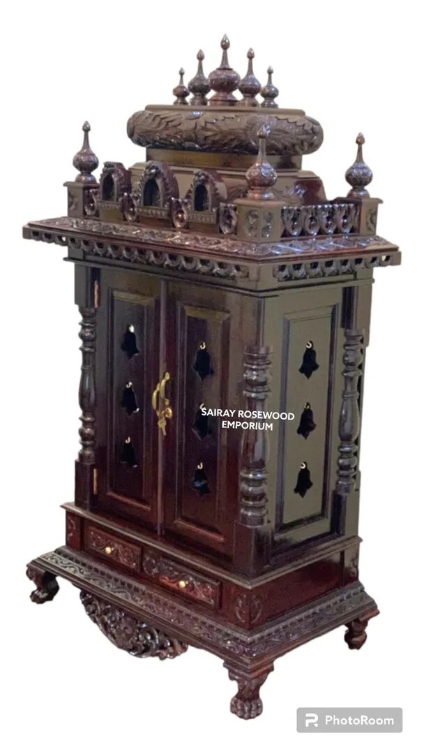 Traditional Rosewood Temple with Paneled Doors & Ornate Base Drawers image 1