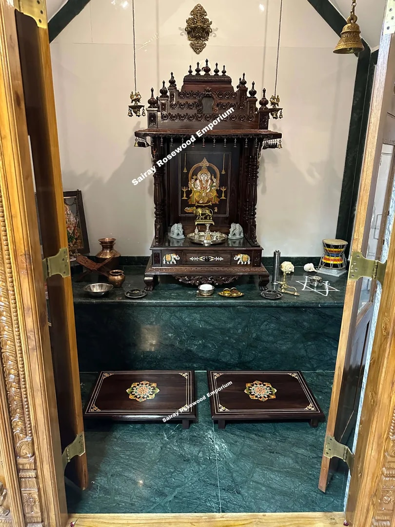 Custom Rosewood Home Altar with Marble Counter & Lord Krishna Ensemble image 1