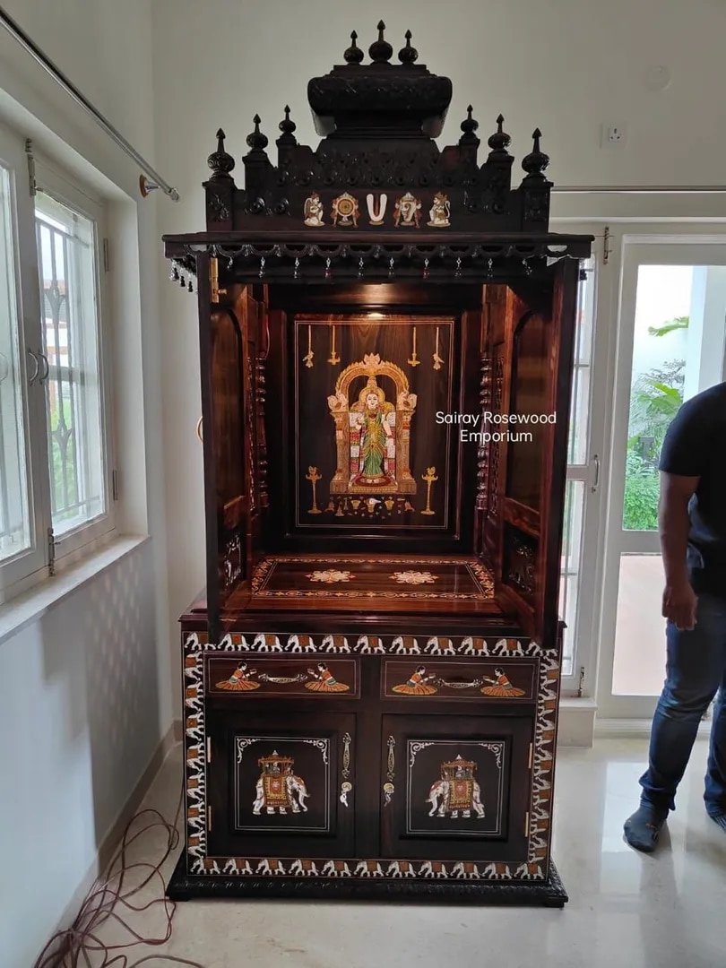 Majestic South Indian Rosewood Temple with Gopuram & Deity Cabinet Panels image 1