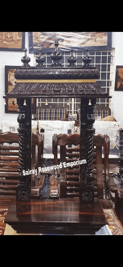 Ornate Rosewood Temple with Twisted Pillars & Floral Canopy Design image 1