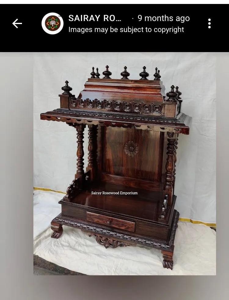 Rosewood Mandir with Floral Medallion, Crowned Canopy & Drawer Base image 1