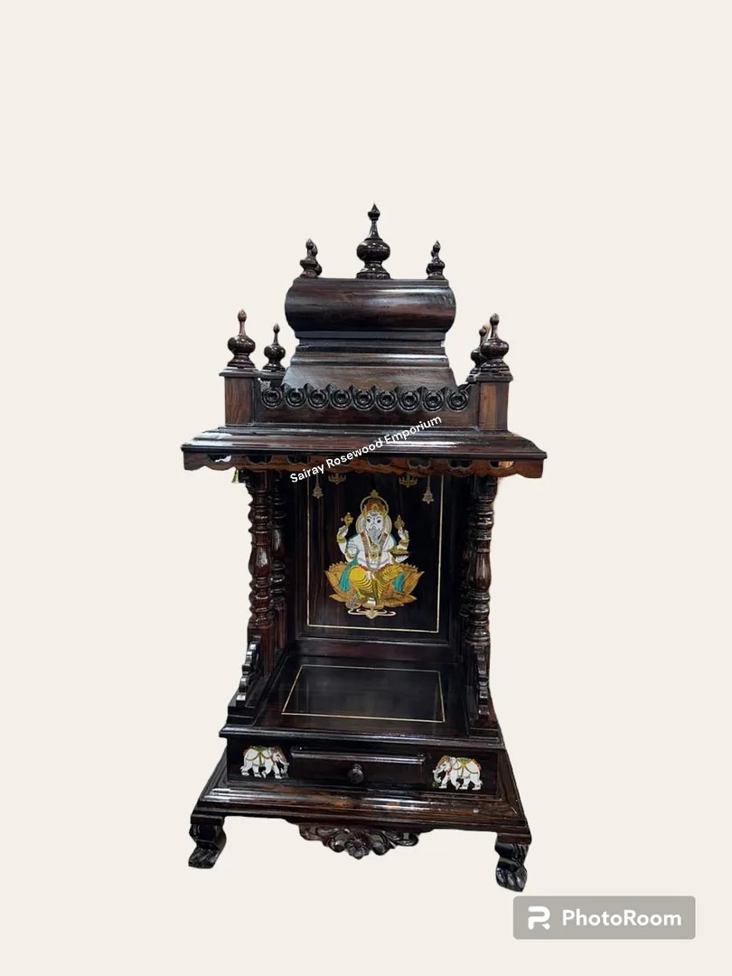Rosewood Lakshmi Mandir with Tiered Canopy & Painted Drawer image 1