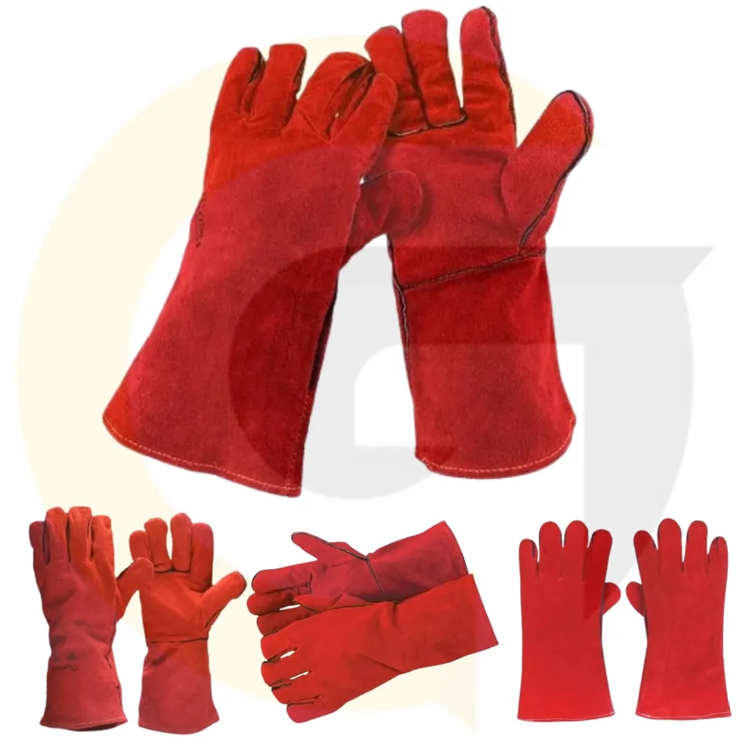 Red Leather Safety Gloves ₹85 | Industrial Hand Protection | Goyal Industrial Hub Delhi image 1