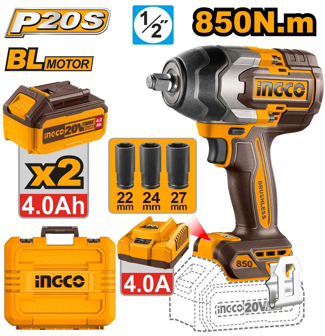 Ingco Cordless Impact Wrench 850nm image 1