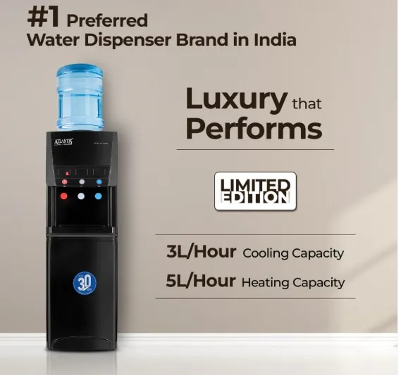 ATLANTIS BLAQUE | Smart Push Buttons | Hot, Normal & Cold Water | 3L/hour Cooling Capacity | 1 Year Warranty | Child Safety Lock | Top Loading image 1