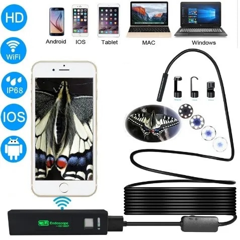 Wifi 8mm Endoscope 2mt Cable 1200P Water proof HD Wifi Inspection Camera image 1