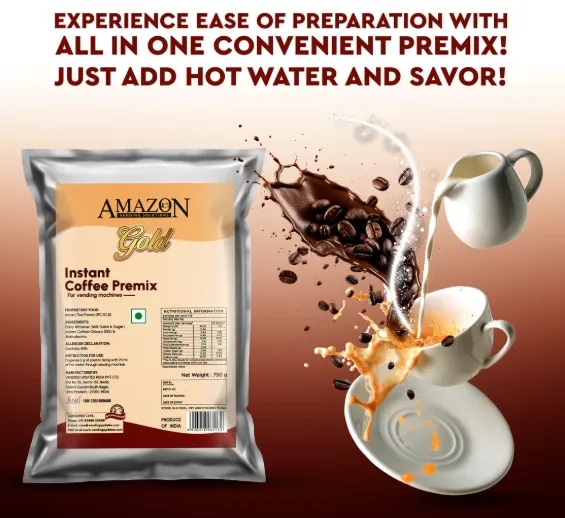 AMAZON Gold 3-in-1 Coffee Premix (Low Sugar) – 750g Pack for Vending Machines | Balanced Taste, Quick Serve image 1