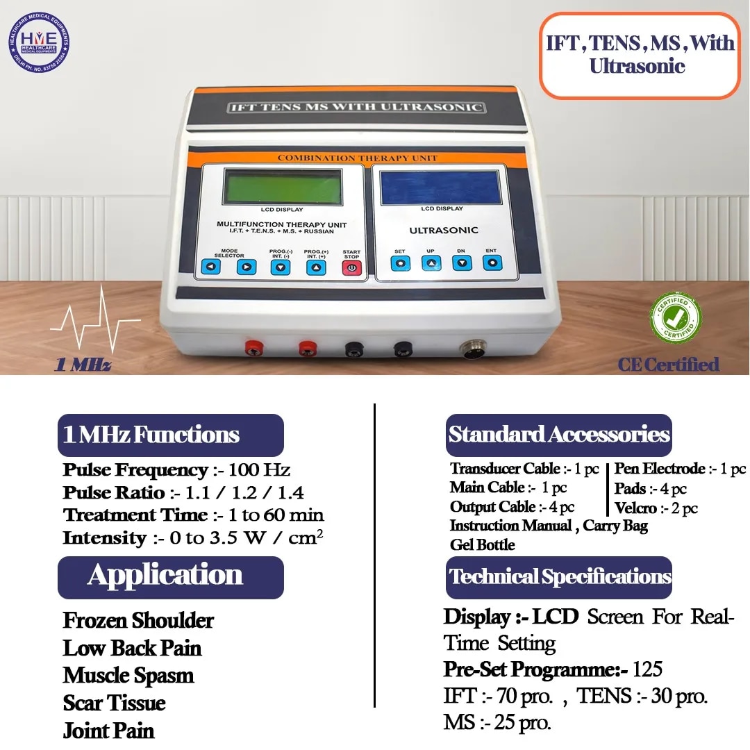 4-IN-1 Combination Therapy Unit With Doubal LCD Display (IFT+TENS+MS+US) fiber Body image 1