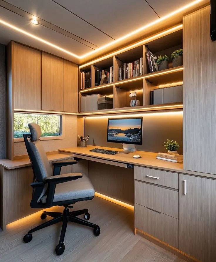 Study Area Interior Design with Smart Lighting Solutions image 1