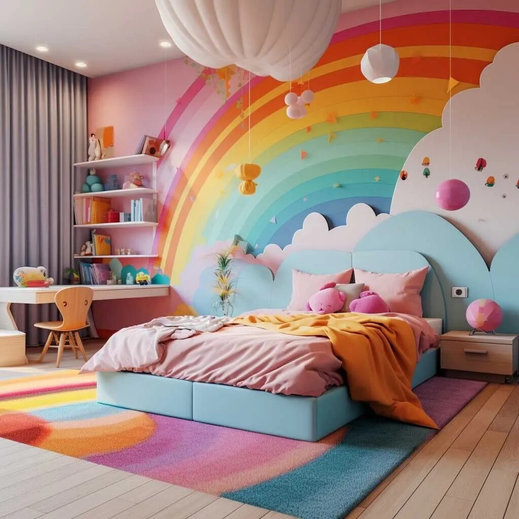 Vibrant Kids Bedroom Interiors with Unique Wall Themes image 1