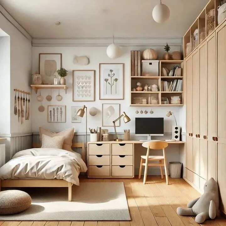 Kids Bedroom Interiors with Soft Furnishings and Warm Colors image 1