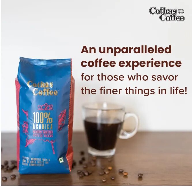 Cothas 100% Arabica Roasted Coffee Beans | Medium Roasted | Speciality Whole Beans | Hint Of Dried Fruits | Aromatic, Velvety | Espresso, Cappuccino | 250.. image 1