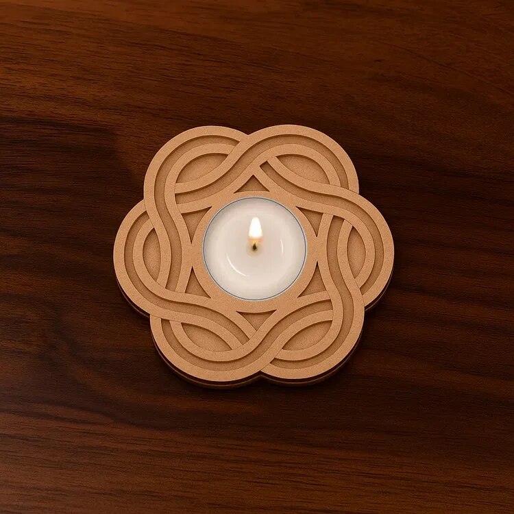 GEOMETRIC FLOWER SHAPED MDF T-LIGHT HOLDER SET OF 2 image 1
