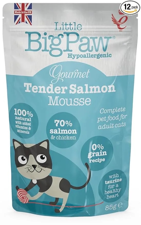 Little Big Paw Gourmet Atlantic Salmon Mousse for Cats, Grain Free and Hypoallergenic Wet Cat Food, 85 GMS Each (Pack of 12) image 1
