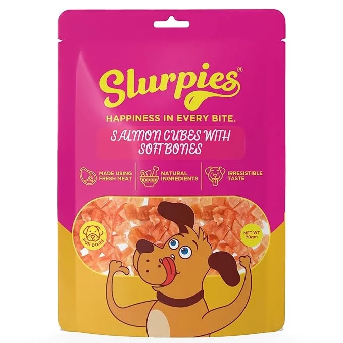 lurpies Salmon Cubes with Soft Bone| Natural Dog Treats with Fresh Meat, Natural Flavours and Preservatives | Treats for Dogs of All Life Stages, 1 Count image 1