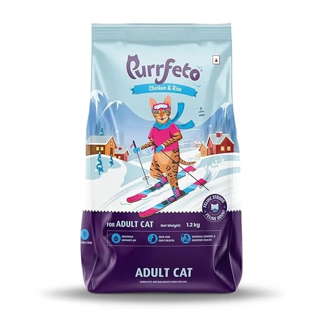 Purrfeto Adult Dry Cat Food | Chicken & Rice | 1.2 kg Ingredients |40% Reduction in Urinary Track Diseases |Anti Hairball Formula |Healthy Skin & Coat |Improves Digestive Health image 1