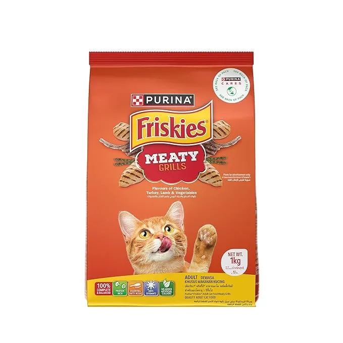 Purina Friskies Meaty Grills Adult Dry Cat Food, 1 Kg, Contains Chicken, Turkey, Lamb and Vegetables Flavours image 1