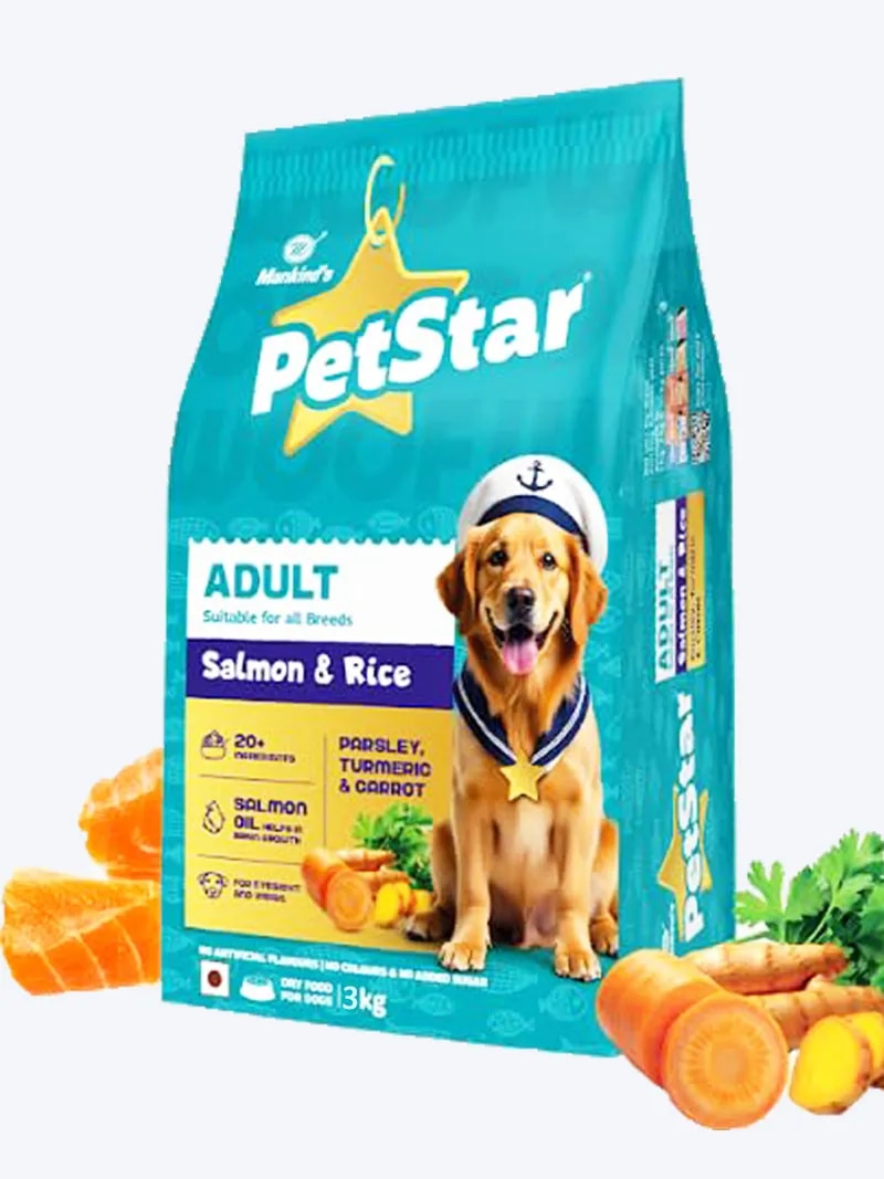 Mankind Petstar Adult Dry Dog Food (High Protein) Salmon & Rice Flavor, 3 kg Pack | Improves Muscle & Strength, Supports Immunity, Protects Liver & Kidney image 1