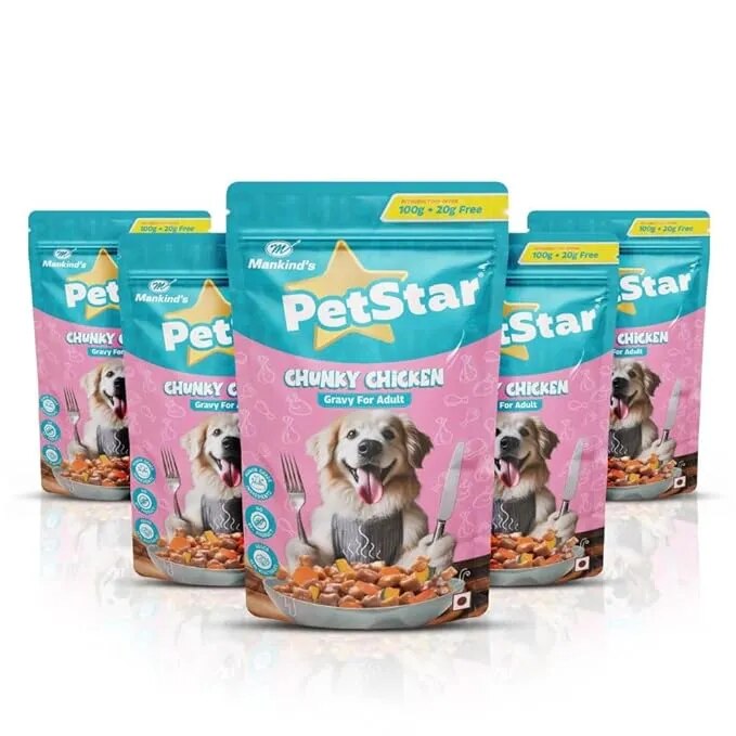 Mankind Petstar Adult Wet Dog Food (High Protein) Chunky Chicken Gravy, 120g each|Made with Real Chicken & Veggies |No Artificial Flavors image 1