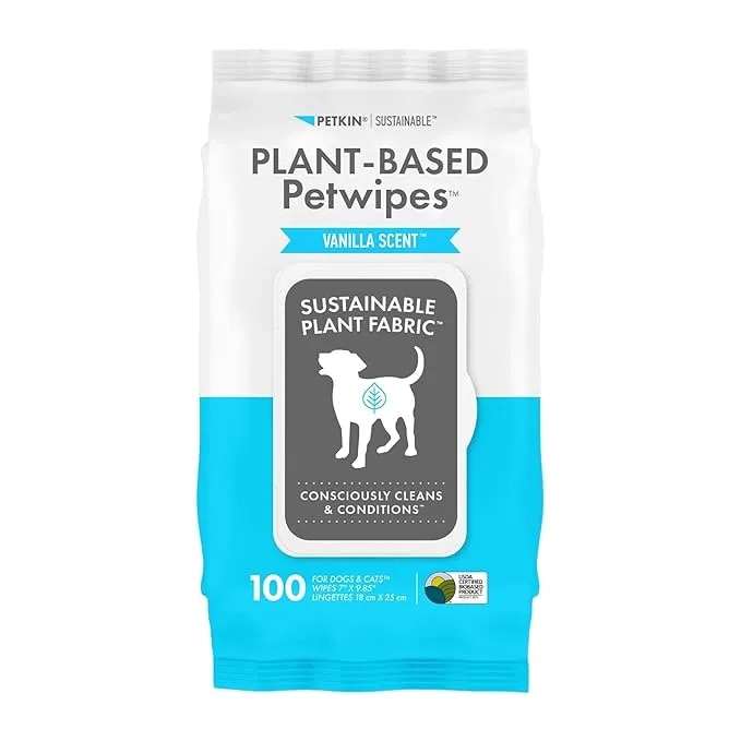Petkin Plant-Based Petwipes Vanilla Scent, 100 Wipes image 1