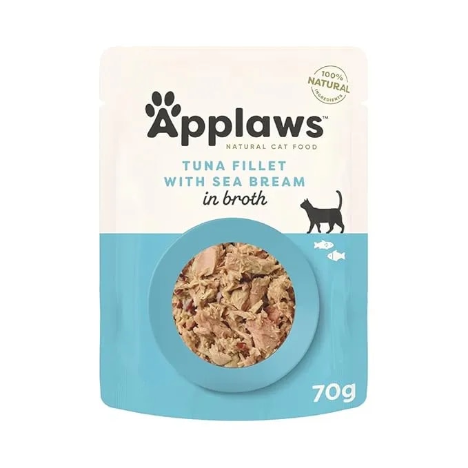 Applaws Natural Premium Wet Cat Food for Adult Cats, Tuna Fillet with Sea Bream 70g Pouch of Each image 1