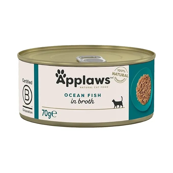 Applaws Natural Premium Wet Cat Food for Adult Cats, Ocean Fish in Broth 70GRMS Cans image 1