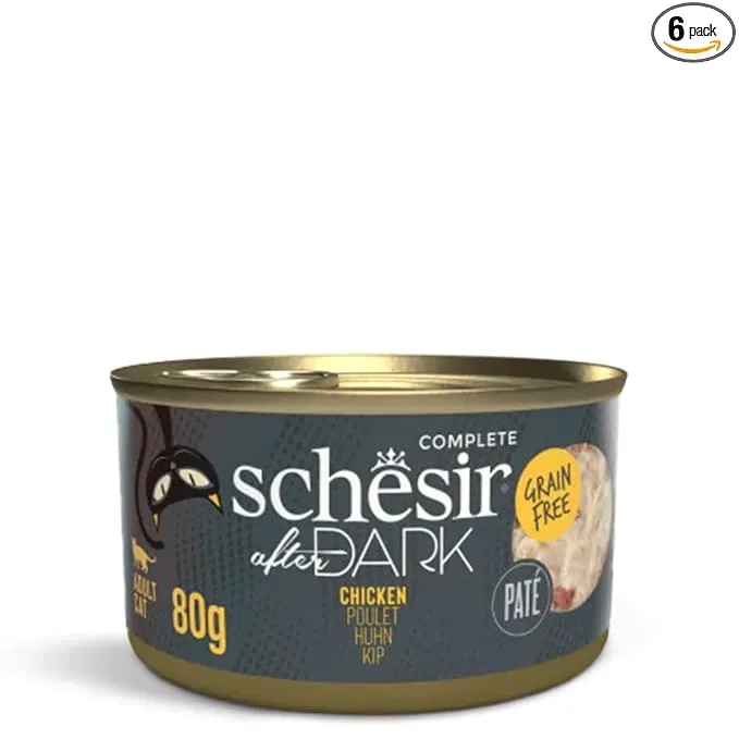 Schesir After Dark Chicken Pate Adult Cat Wet Food – High-Protein, Grain-Free Wet Food for Adult Cats | 80g Each| Supports Muscle Health & Overall Wellness image 1