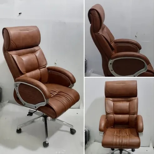 Brown Leather High Back Office Revolving Chair Brown Leather High Back Office Revolving Chair image 1
