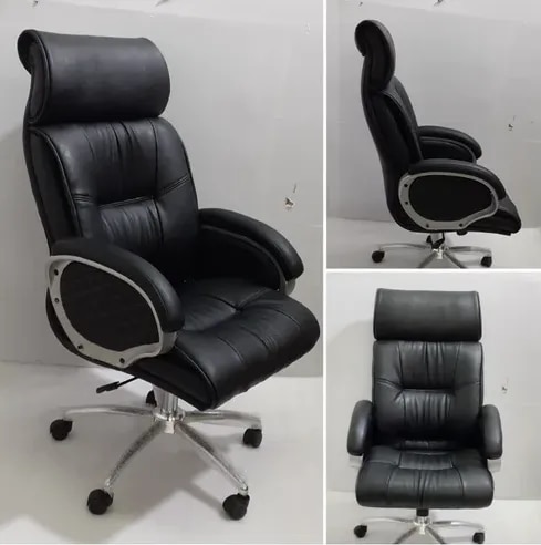 Black Leather High Back Office Revolving Chair image 1