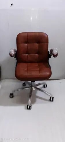 Brown Leather Office Low Back Revolving Chair image 1