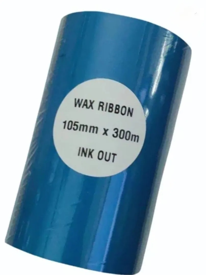 Wax Ribbon 105mm x 300m (Ink Out, 1 Inch Core) | Compatible with Zebra, TSC, Godex Barcode Label Printers | Pack of 1 image 1