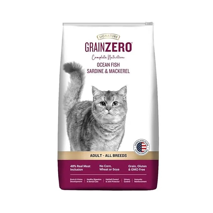 Grain Zero Ocean Fish, Sardine and Mackerel Adult Dry Cat Food 1.2kg | No Grain Formula, Gluten-Free, GMO-Free, 48% Fresh Fish Inclusion, Taurine for Heart, Promotes Healthy Skin & Coat | All Breeds image 1