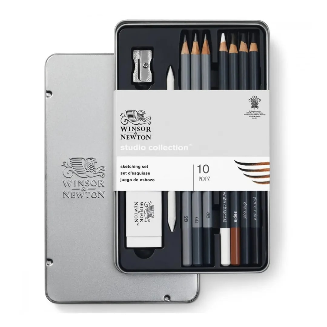 WINSOR & NEWTON STUDIO COLLECTION SKETCHING PENCIL - ART SET OF 10 IN TIN BOX image 1
