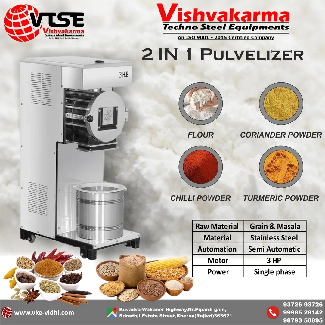 2 in 1 Pulverizer Machine – 3HP | Commercial Spice & Grain Grinder | SS 304 image 1