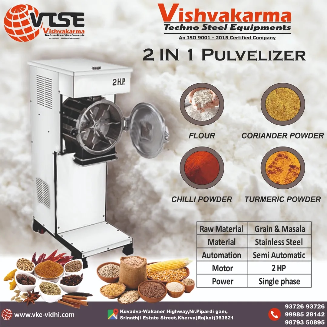 2 in 1 Pulverizer Machine – 2HP | Commercial Spice & Grain Grinder | SS 304 image 1