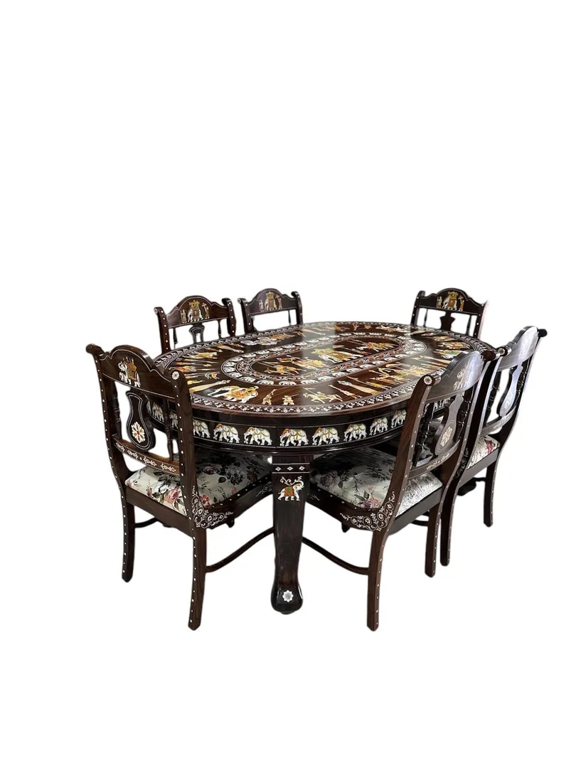 Handcrafted Rosewood Dining Table with Inlay Work image 1