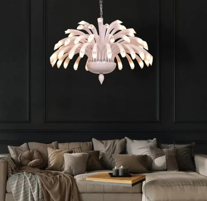 Opaline Crown Glass Chandelier - White image 1