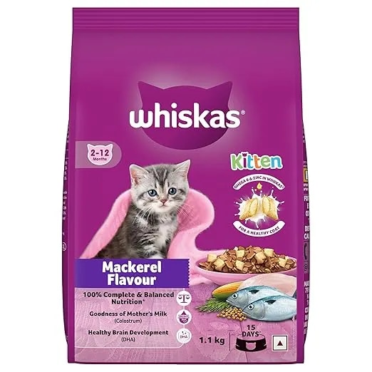 Whiskas Junior Mother Cat & Kitten (2-12 Months) Dry Cat Food, Mackerel Fish Flavour, 1.1 kg image 1