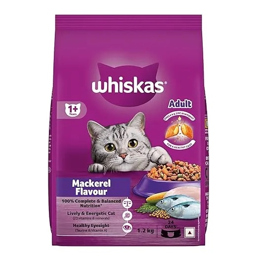Whiskas Adult (1+ Years) Dry Cat Food, Mackerel Flavour, 1.2 kg image 1